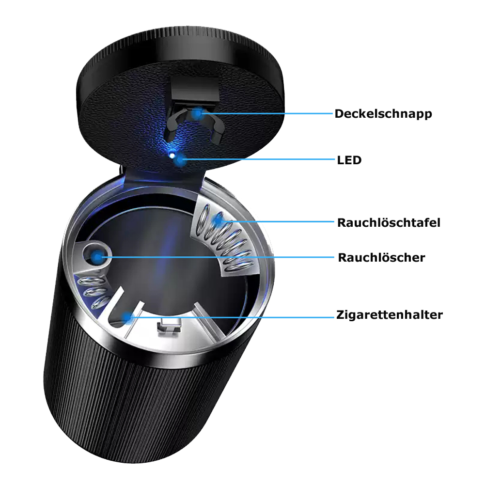 Bolwins Aschenbecher Q92D LED Aschenbecher KFZ Autoaschenbecher  Getränkehalter +Windschnall